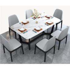 意式極簡(jiǎn)巖板餐桌椅組合后現(xiàn)代巖板飯桌小戶型餐廳 實(shí)木餐桌餐1.4米一桌六椅（雪花白）